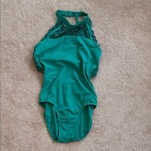 Teal Halter Leotard with Lace Detail, STANDOUT color!